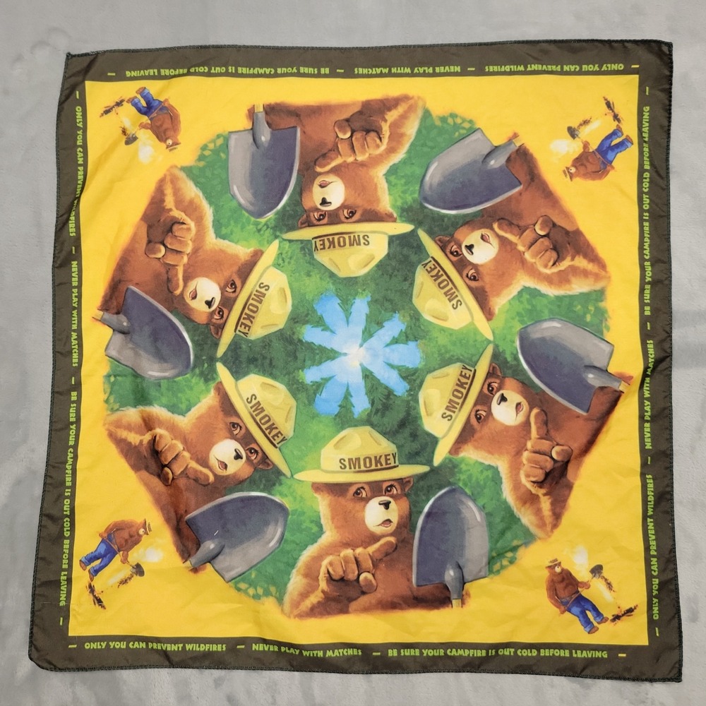 Smokey Bear Bandana Scarf Yellow Forest Fire Prevention Retro Graphic Outdoors